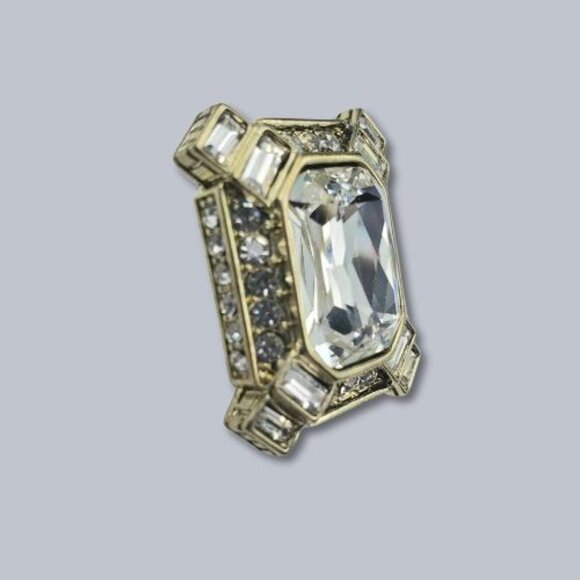 Heidi Daus Clip Earrings Estate Splendor Clear Crystal Rectangular Gold Tone OS - Picture 12 of 12